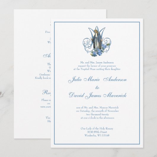 Katholieke Maagd Mary Blue Floral Wedding Kaart (Voorkant / Achterkant)