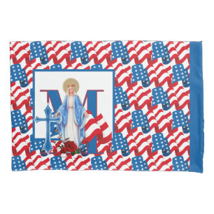 Katholieke Maagd Mary Cross-American Flag Religies Kussensloop