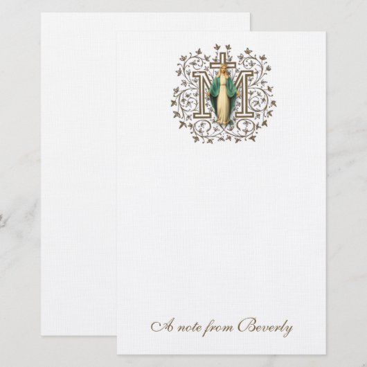 Katholieke Maagd Mary Cross Religieuze Briefpapier (Voorkant / Achterkant)