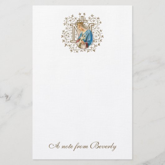 Katholieke Maagd Mary Cross Religieuze Briefpapier (Voorkant)