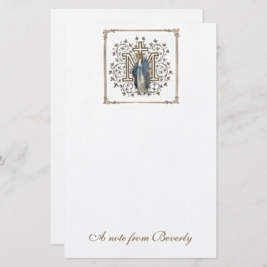 Katholieke Maagd Mary Cross Religieuze Briefpapier (Voorkant / Achterkant)
