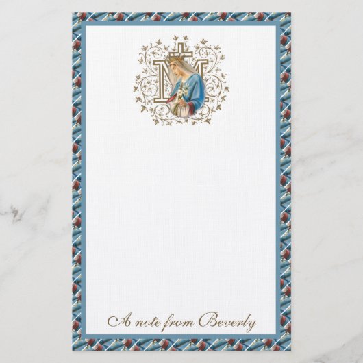Katholieke Maagd Mary Cross Religieuze Stati Briefpapier (Voorkant)