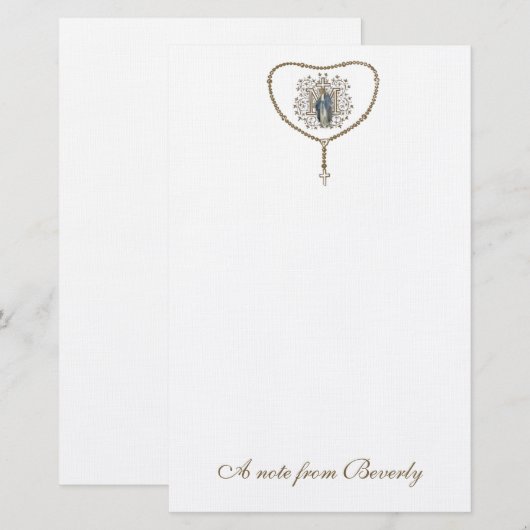 Katholieke Maagd Mary Cross Rosary Briefpapier (Voorkant / Achterkant)