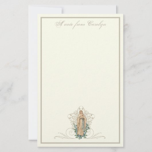 Katholieke Maagd Mary Elegant Religieuze Floral Briefpapier (Voorkant)