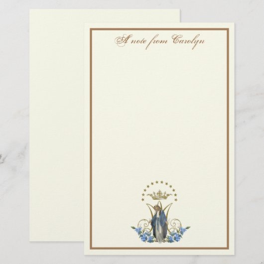 Katholieke Maagd Mary Elegant Religieuze Floral Briefpapier (Voorkant / Achterkant)