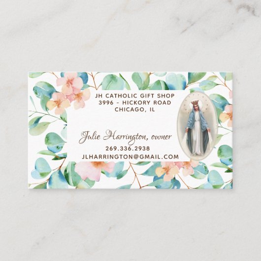 Katholieke Maagd Mary Eucalyptus Religieuze Floral Visitekaartje (Voorkant)
