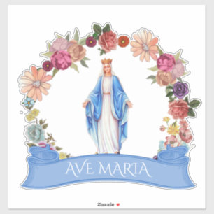 Katholieke Maagd Mary Floral Religieuze Sticker