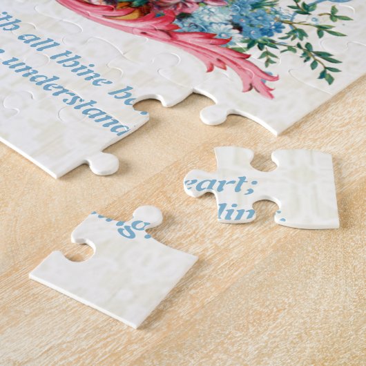 Katholieke Maagd Mary Floral Scriptcitaat Legpuzzel (Zijkant)