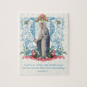 Katholieke Maagd Mary Floral Scriptcitaat Legpuzzel