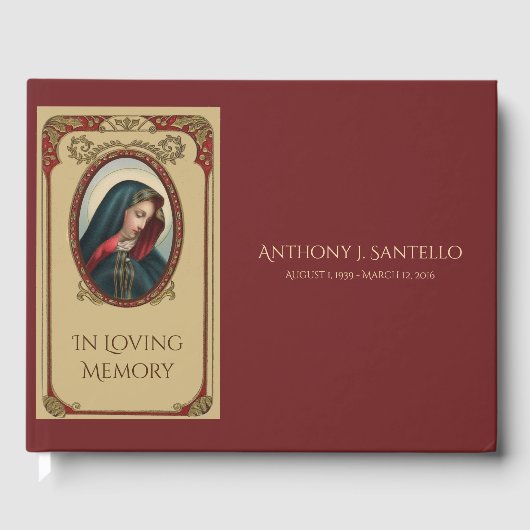 Katholieke Maagd Mary Funeral Memorial Gastenboek (Voorkant)