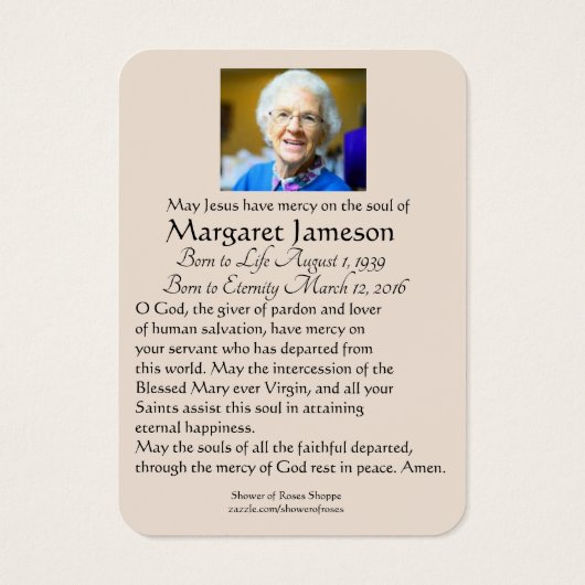 Katholieke Maagd Mary Funeral Memorial Prayer Heil Visitekaartje (Achterkant)