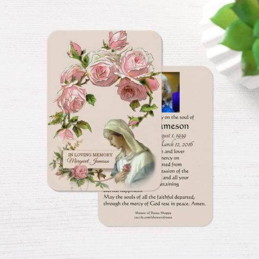 Katholieke Maagd Mary Funeral Memorial Prayer Heil Visitekaartje (Bureau)