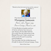 Katholieke Maagd Mary Funeral Prayer Memorial Card Visitekaartje (Achterkant)