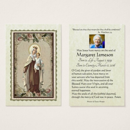 Katholieke Maagd Mary Funeral Prayer Memorial Card Visitekaartje (Voorkant /achterkant)