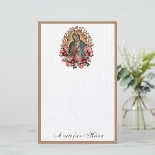 Katholieke Maagd Mary Guadalupe Rozen Briefpapier (Staand voorkant)