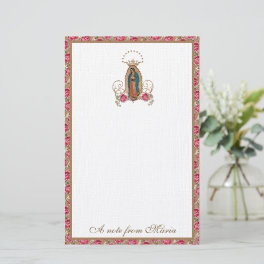 Katholieke Maagd Mary Guadalupe Rozen Stationery Briefpapier (Staand voorkant)