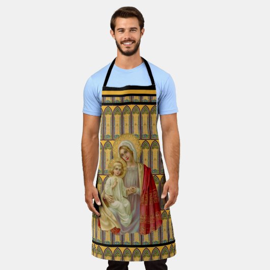 Katholieke Maagd Mary Jesus Glas in lood Schort (Gedragen)