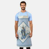 Katholieke Maagd Mary Lady of Grace Floral Blue Ap Schort (Gedragen)