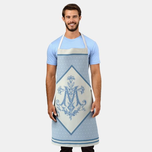 Katholieke Maagd Mary Marian Cross Blue Lilies Apr Schort (Gedragen)