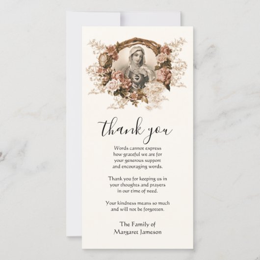 Katholieke Maagd Mary Religieuze deelneming Bedankkaart (Voorkant)