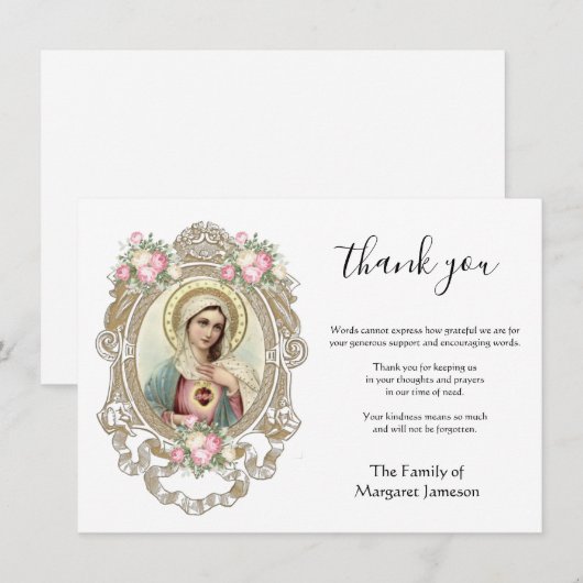 Katholieke Maagd Mary Religieuze deelneming Bedankkaart (Voorkant / Achterkant)