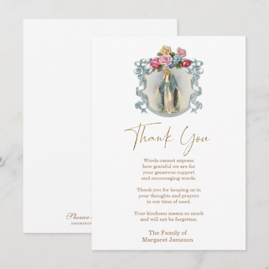 Katholieke Maagd Mary Religieuze deelneming Hartel Bedankkaart (Voorkant / Achterkant)