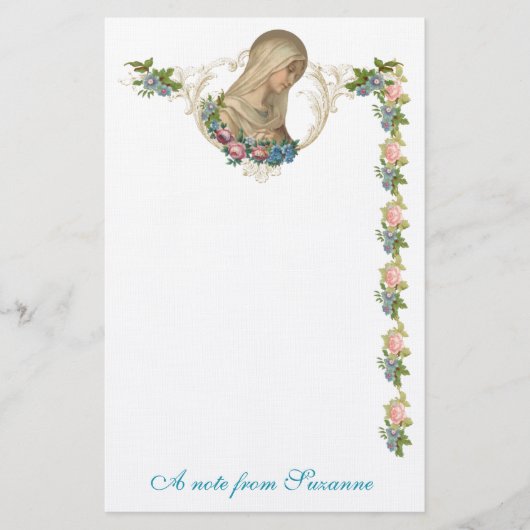 Katholieke Maagd Mary Religieuze Floral Briefpapier (Voorkant)