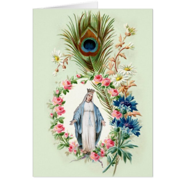 Katholieke Maagd Mary Religieuze Floral Peacock (Voorkant)