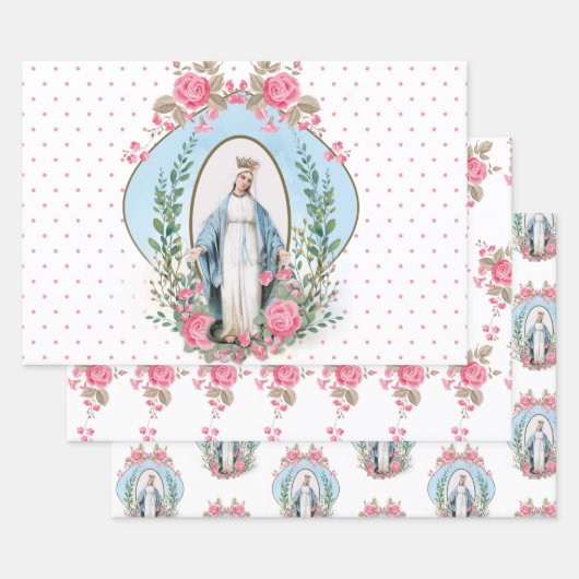 Katholieke Maagd Mary Religieuze Floral Wrapping P Inpakpapier Vel (Set)