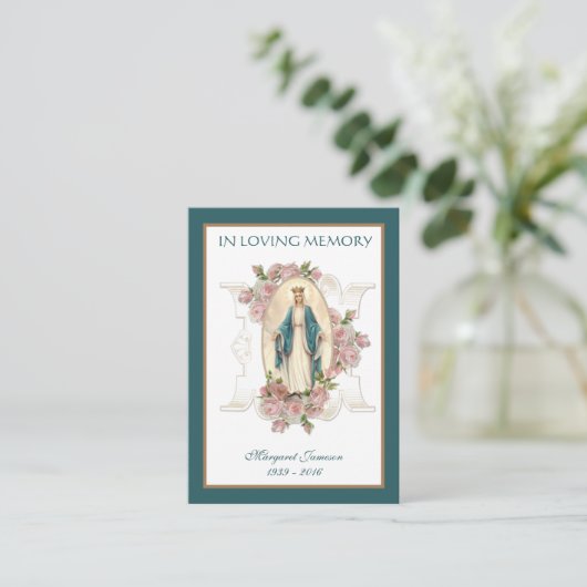 Katholieke Maagd Mary Roos Funeral Sympathie Praye Plaatskaartje (Staand voorkant)