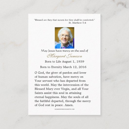 Katholieke Maagd Mary Roos Funeral Sympathie Praye Plaatskaartje (Achterkant)