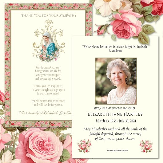 Katholieke Maagd Mary Sympathie Funeral Bedankkaart
