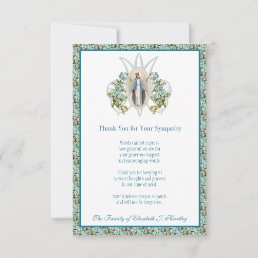 Katholieke Maagd Mary Sympathie Funeral Bedankkaart (Achterkant)