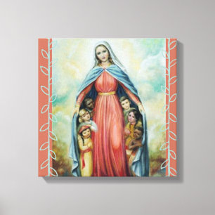 Katholieke Maagd Mary zonder maagd met kinderen Canvas Afdruk