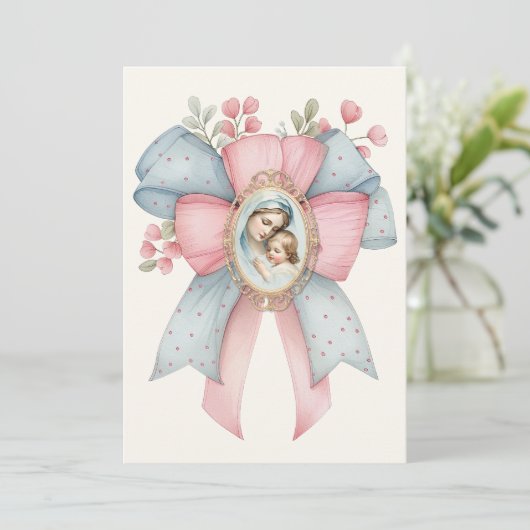 Katholieke Maria en Jezus Bloemen Roze Blauw (Staand voorkant)