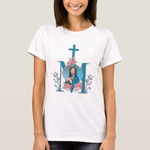 Katholieke Marian Cross Maagd Mary Pink Roses T-shirt