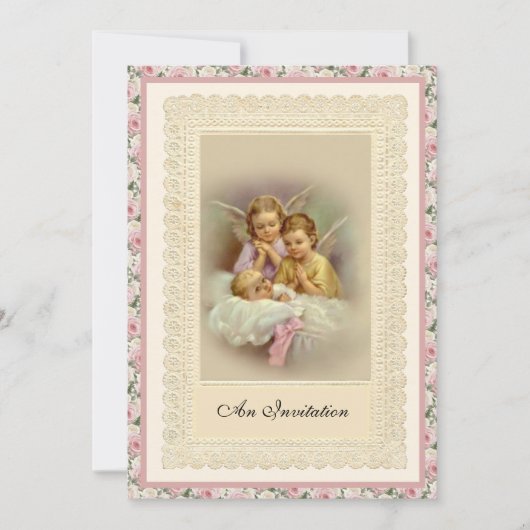 Katholieke  Meisje Baptism Christening Angels Kaart (Voorkant)