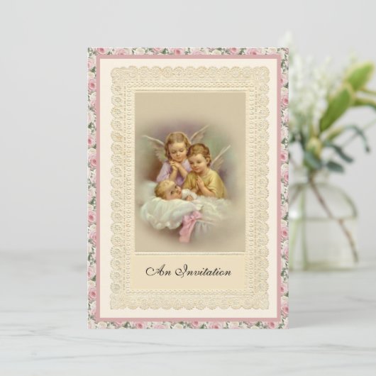 Katholieke  Meisje Baptism Christening Angels Kaart (Staand voorkant)