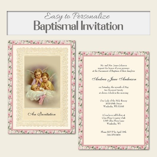 Katholieke  Meisje Baptism Christening Angels Kaart