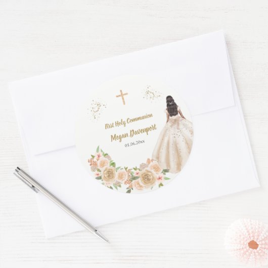 Katholieke meisjescommunie ronde sticker (Envelop)