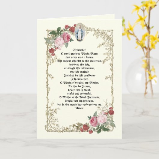 Katholieke Memorare Maagd Maria Gebed Roze Rozen Kaart (Gele Bloem)