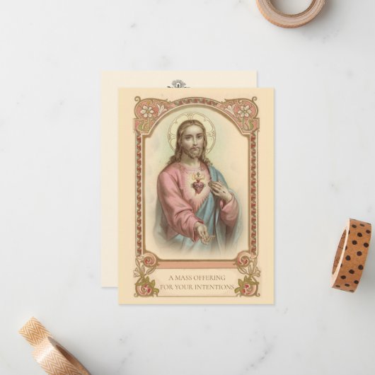 Katholieke mis met Jezus Heilige Kaarten Notitiekaartje (Voorkant / Achterkant in situ)