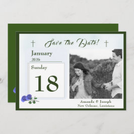 Katholieke mistig blauw en groen save the date