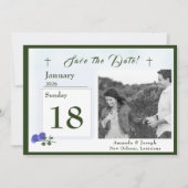 Katholieke mistig blauw en groen save the date (Voorkant)