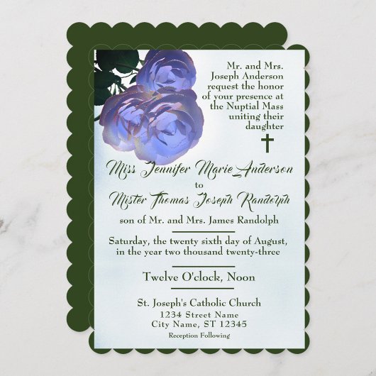 Katholieke Misty Mauve en Green Wedding Invitation Kaart