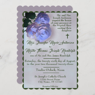 Katholieke Misty Mauve en Green Wedding Invitation Kaart