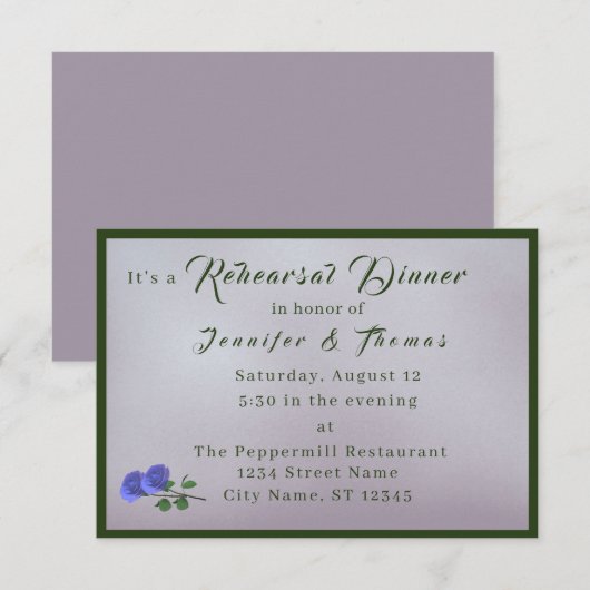 Katholieke Misty Mauve & Green Rehearsal Dinner In Kaart (Voorkant / Achterkant)