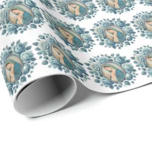 Katholieke Moeder Maria Blauwe Rozen Cadeaupapier