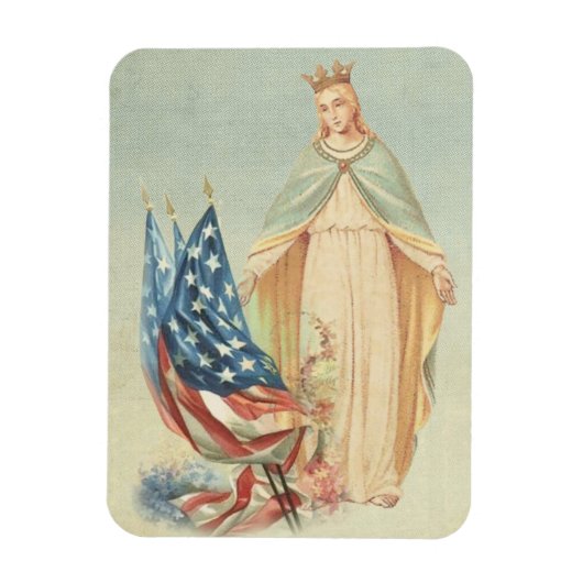 Katholieke Moeder Mary USA Vlag Religieus Magneet (Verticaal)