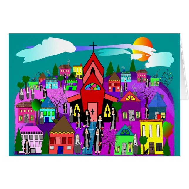 Katholieke nonnen Kunst "Kop naar de kerk" (Voorkant Horizontaal)